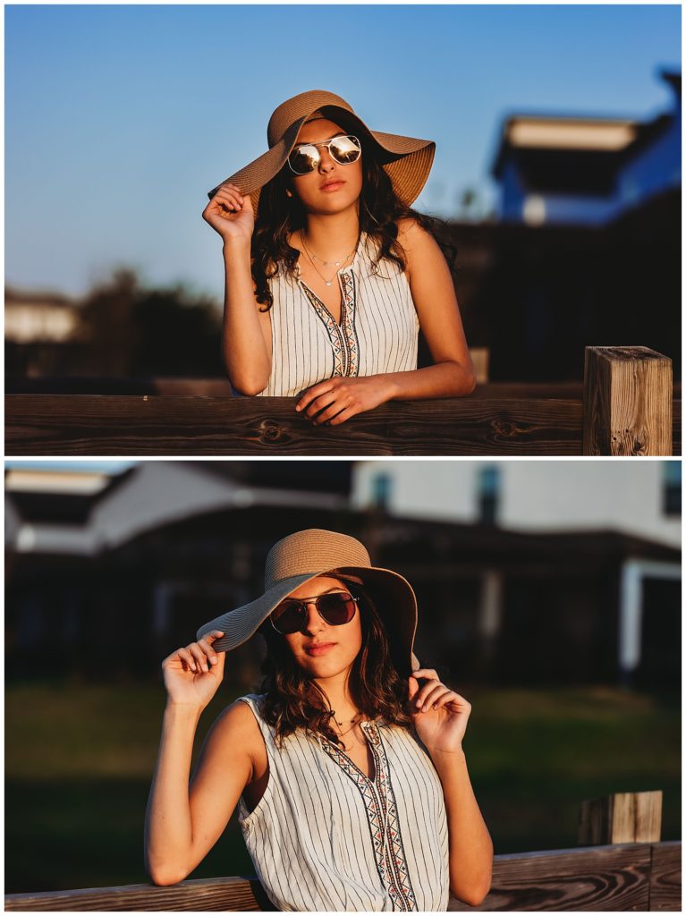 senior girl wearing sunhat and sunglasses